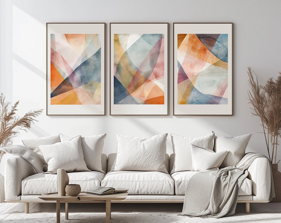 Three Piece Abstract Wall Art Watercolor Triptych Print Set (digital ...