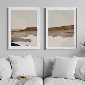 Abstrakte Landschaft Art Prints: Beige Neutral Modern 2er Set (Digitaler Download)