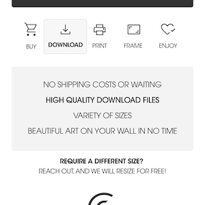 K&ouml;nnte beinhalten: Werbung f&uuml;r sofort herunterladbare Kunst. Das Bild zeigt oben den Text &bdquo;INSTANT DOWNLOADABLE ART&ldquo; mit Symbolen f&uuml;r Kaufen, Herunterladen, Drucken, Rahmen und Genie&szlig;en. Zus&auml;tzlicher Text wirbt f&uuml;r hochwertige Dateien und verschiedene Gr&ouml;&szlig;en.