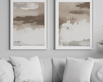 Japandi Wall Art Set, Beige and White Scandinavian Abstract Prints, Neutral Minimalist Decor, Printable