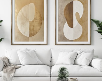 Beige Abstract Art Prints: Textured Modern Set of 2 (Digital Download)