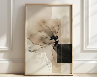 Abstract Flower Wall Art, Neutral Botanical Print, Japandi Minimalist Decor, Printable