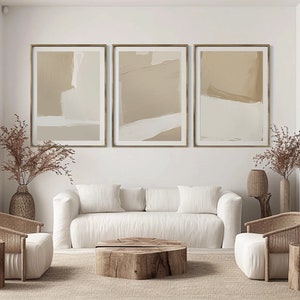 Moderne abstrakte Galeriedrucke, neutrale beige Triptychon-Wandkunst-Set, abstrakte Wandkunst-Drucke, neutrale abstrakte Kunst, Pinselstrich