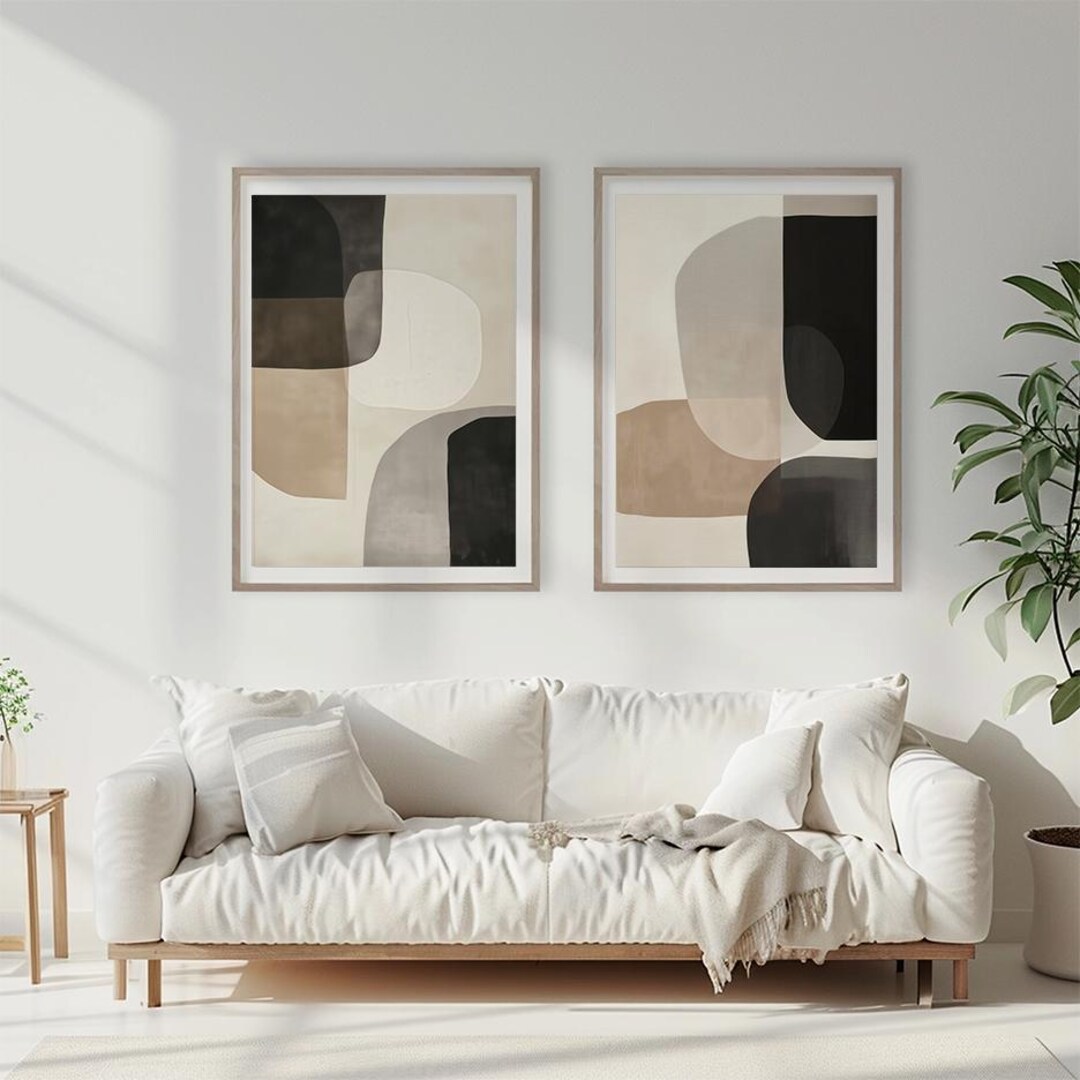 Abstract Beige Boho Wall Art Set: Mid Century Modern Prints (digital ...