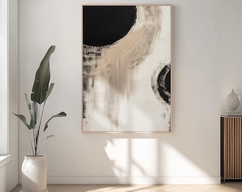 Abstract Expressionist Wall Art, Bold Brushstrokes, Black White Beige (Digital Download)