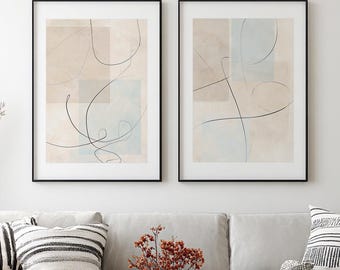 One Line Art Abstract Modern Minimalist Prints Set of 2 (Digital Downloads) Wall Decor