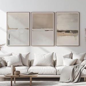 Arte mural minimalista japonés abstracto en beige, juego de 3 impresiones (descarga digital)