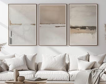 Lot de 3 oeuvres d'art murales abstraites neutres, décoration murale dans les tons terre, impressions de coups de pinceau modernes, art mural galerie minimaliste beige