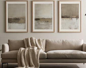 Japandi Wall Art Set of 3, Wabi Sabi Abstract Prints, Neutral Scandinavian Wall Decor