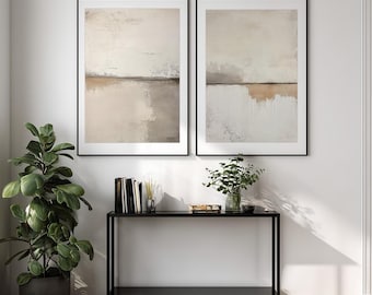 Scandinavian Abstract Art Set of 2, Japandi Neutral Beige Prints, Nordic Gallery Wall, Printable