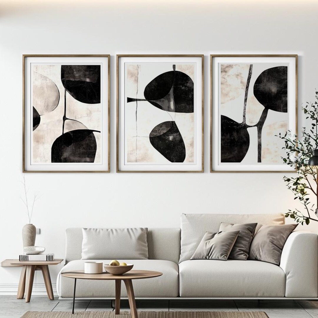 Beige and Black Abstract Art Set of 3 Prints, Modern Simple Neutral ...