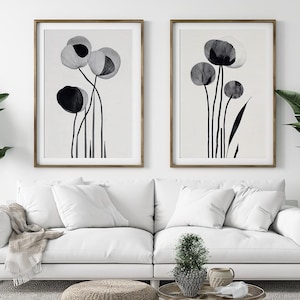 Minimalistische Blumen Bilder Set: Botanische Kunst in Schwarz und Beige (Digitaler Download)