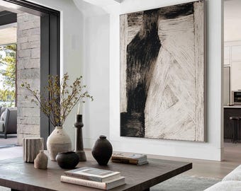 Abstract Intaglio Art Print, Monochrome Linocut Poster, Mid Century Modern Wabi Sabi Wall Decor