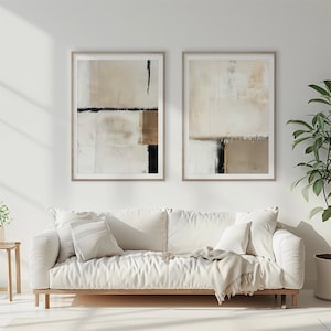 Conjunto de arte abstrata texturizada bege e preta, arte minimalista moderna, conjunto de impressão de arte de parede de galeria abstrata neutra moderna, conjunto de 2 arte abstrata para impressão