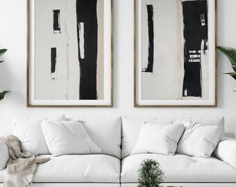 Neutral Textured Abstract Prints Set of 2, Beige Black Japandi Wall Art, Gallery Wall, Printable