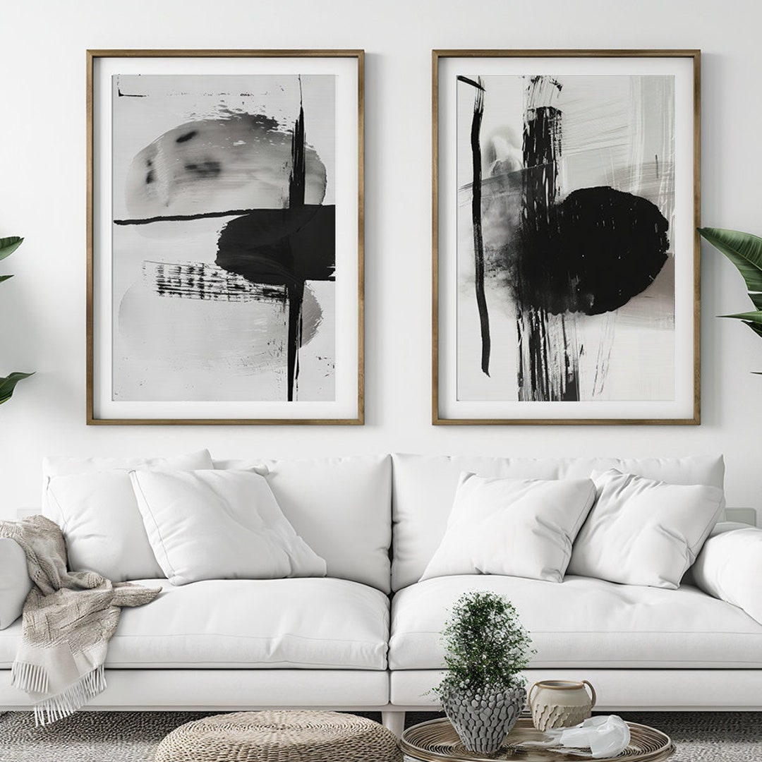 Black White Abstract Brush Stroke Art Prints Nordic Minimalist Living ...
