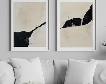 Conjunto de láminas abstractas Wabi Sabi, láminas minimalistas en beige y negro (descargas digitales) para decoración de paredes.