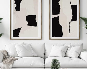 Conjunto de láminas de arte abstracto Wabi Sabi, arte mural con textura beige y negra (descargas digitales) para decoración de paredes