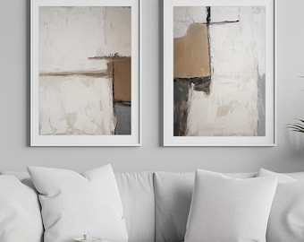 Beige Brown Abstract Wall Art Set of 2, Japandi Neutral Minimalist Prints, Earthy Decor, Printable