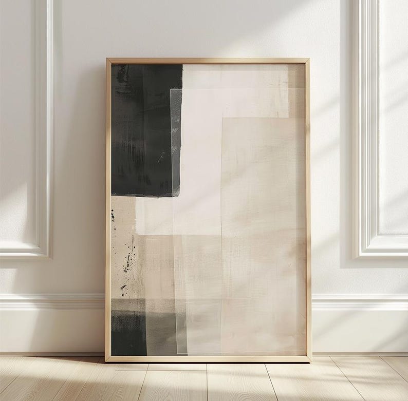 Beige & Black Abstract Art Print Set: Modern Minimalist Triptych ...
