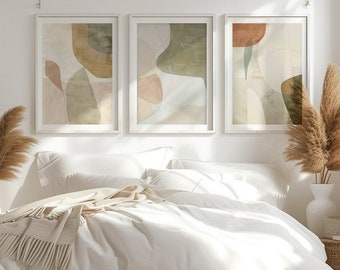 Neutral Brushstroke Gallery Wall Set, Scandinavian Abstract Prints, Digital Download