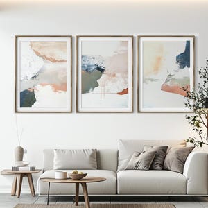 Conjunto de 3 Arte Abstrata Minimalista para Imprimir, Arte de Parede Multicolorida para Download, Decoração de Parede em Tons de Terra, Cartazes de Pinceladas em Estilo Nórdico