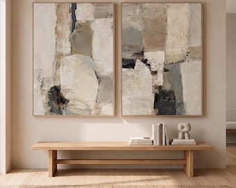 Wabi Sabi Wall Art Set of 2, Neutral Abstract Canvas Prints, Organic Stone Art, Japandi Minimalist Decor