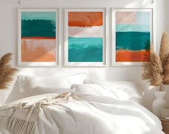 Abstract Triptych Print Set, Colorful Brush Strokes Wall Art (Digital Downloads)