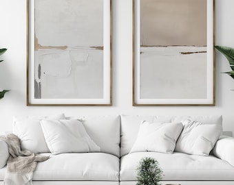White and Beige Abstract Wall Art Set, Neutral Japandi Prints, Digital Download
