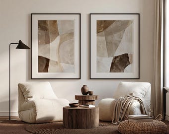 Japandi Wall Art Set of 2, Wabi Sabi Abstract Prints, Neutral Modern Boho Wall Decor