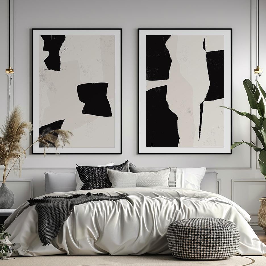 Wabi Sabi Abstract Art Print Set, Beige Black Texture Wall Art (digital ...