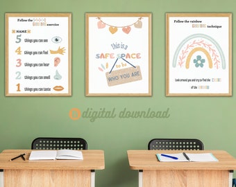 CBT for Children Pack of 3 posters with anchoring techniques for calming corners and regulation zones at home or in the classroom