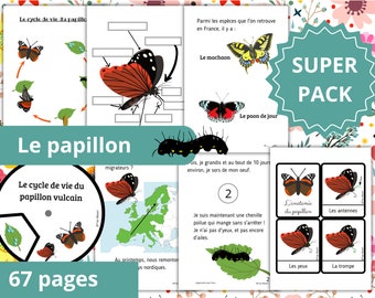 Montessori Super pack Découverte du papillon Fichier Cycle de vie + Livret à fabriquer + 20 Cartes Anatomie incluses