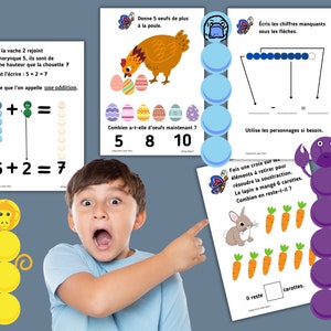 Montessori Learn to count 88 activity sheets to learn addition and subtraction with funny characters