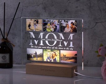 Lámpara acrílica 3D personalizada con foto y texto, luz nocturna para dormitorio, para mamá, día de la madre, regalo de cumpleaños