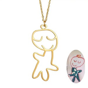 Collana personalizzata con disegno per bambini, Collana artistica personalizzata per bambini, Acciaio inossidabile, Design personalizzato, Nome, Regalo immagine 1