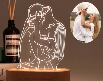 Lampe 3D Personnalisée avec Photo, Veilleuse avec Texte et Gravure, Cadeau pour Mariage, anniversaire , Saint Valentin, Noël