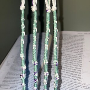 Name of God and traditional tzitzit wrapping combo, YHVH 10-5-6-5 tzitzits, 100% cotton tzitziot. Set of 4