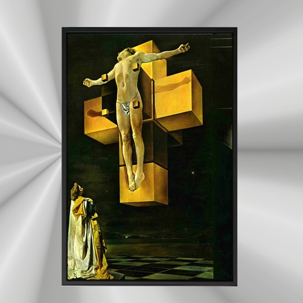 Salvador Dali Christ of St John of the Cross Canvas Wall Art Print,Exhibition Poster,Crucifixion (Corpus Hypercubus) by Salvador Dali