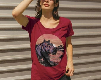 Ladies Scoop Neck Hippo T-shirt