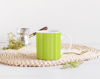 LIME GREEN Stripy 11oz ceramic mug