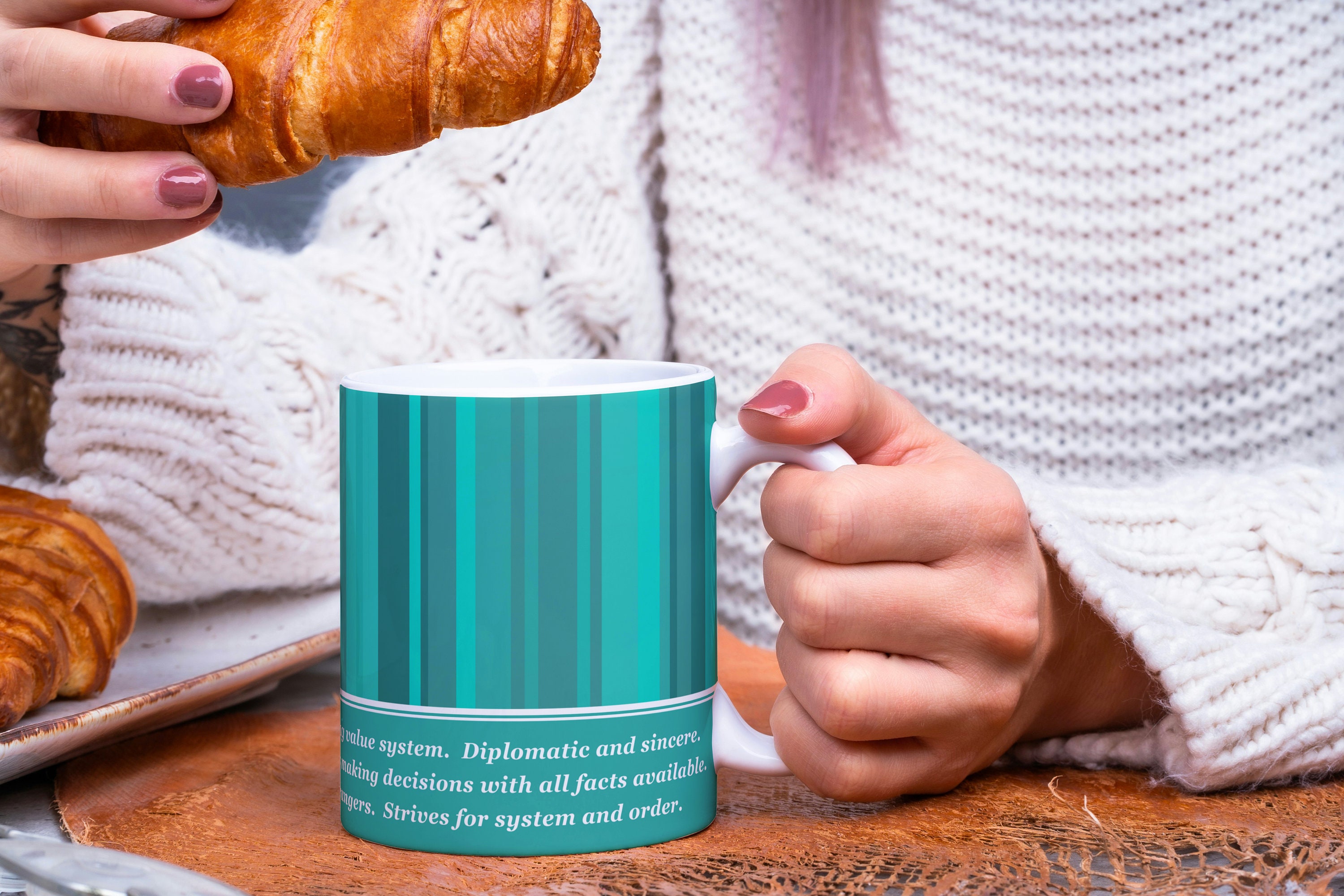 TEAL personality Stripy 11oz ceramic mug