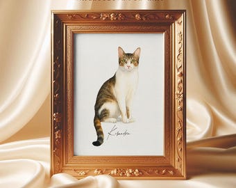 Custom Watercolor Cat Portrait, Hand Drawn Cat Lover Gift, Personalized Cat Painting from Photo, Pet Loss Illustration, Cat Memorial Gift