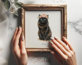 Custom Watercolor Cat Portrait, Hand Drawn Cat Lover Gift, Personalized Cat Painting from Photo, Pet Loss Illustration, Cat Memorial Gift
