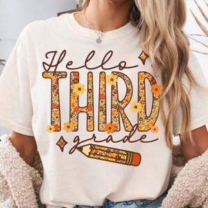 Cute Fall Third Grade Teacher Shirt Comfort Colors® Back to School Floral Tee 3rd Grade Teacher Team Gift Appreciation Shirt First Day