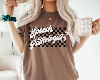 Speech Language Pathologist Shirt, Speech Therapist, SLP shirt, Speech Therapy Gift For Therapist, Communication Teacher Gift Retro Checker