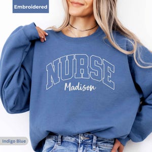 Custom Embroidered Nurse Sweatshirt Nurse Crewneck Registered Nurse Sweatshirt Personalized Name RN Nurse Hoodie LVN Graduation Appreciation