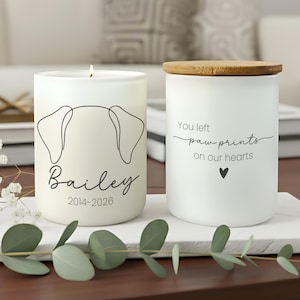 Personalized Dog Memorial Gift Candle – Custom Pet Loss Remembrance Gift with Dog Ears Outline Keepsake Pet Memorial Candle Gift Name Dates