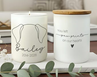 Personalized Dog Memorial Gift Candle – Custom Pet Loss Remembrance Gift with Dog Ears Outline Keepsake Pet Memorial Candle Gift Name Dates