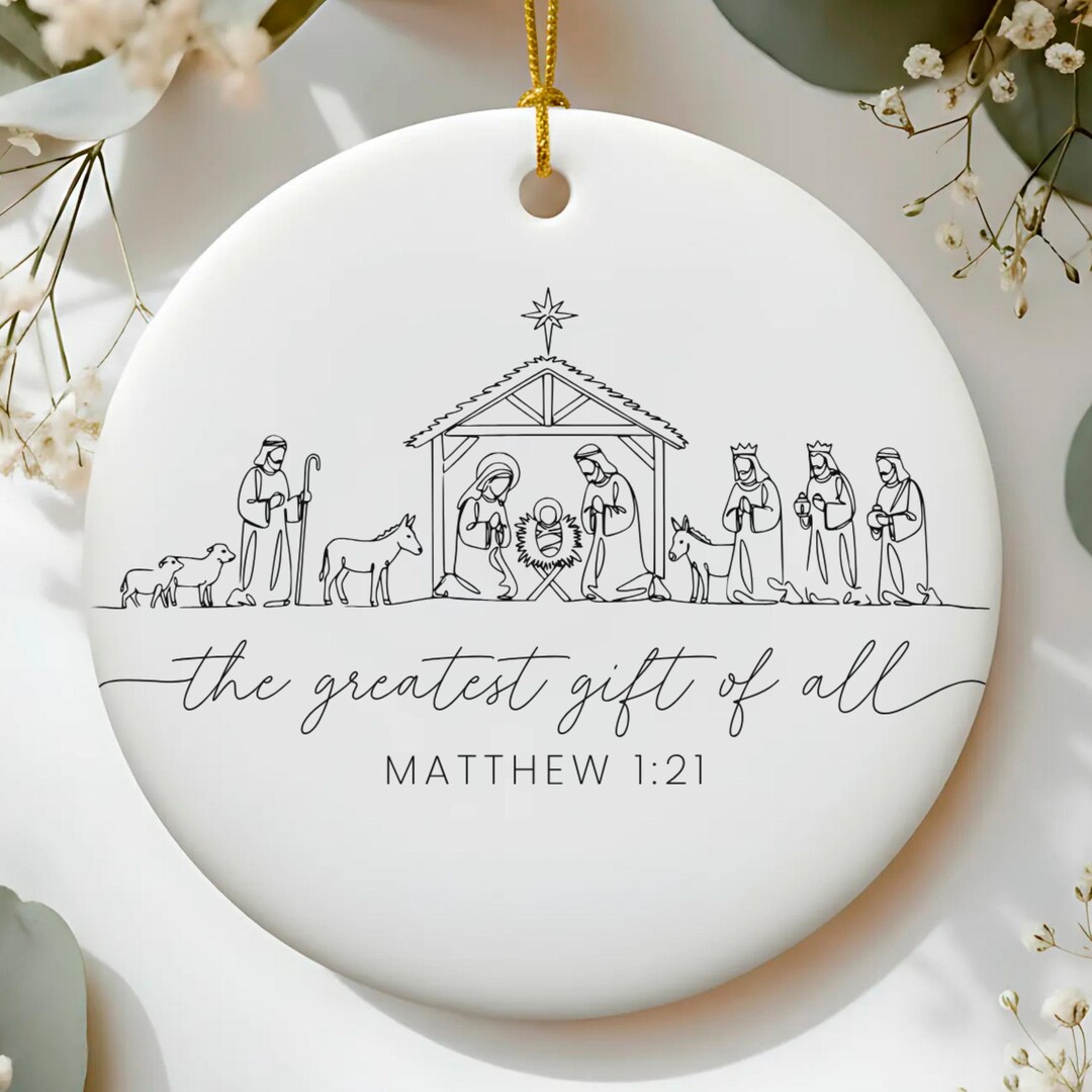 One Line Nativity Ornament Holy Family Minimalist Christian Christmas ...
